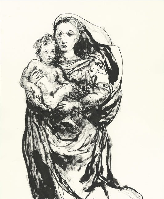Brush Drawing of Madonna and Child After Raphael - The Sistine Madonna (c 1513-4)